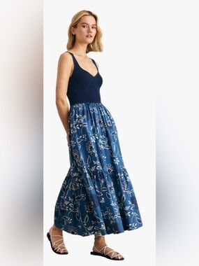 NWT Lucky Brand Navy Blue Josefina Floral Midi Dress